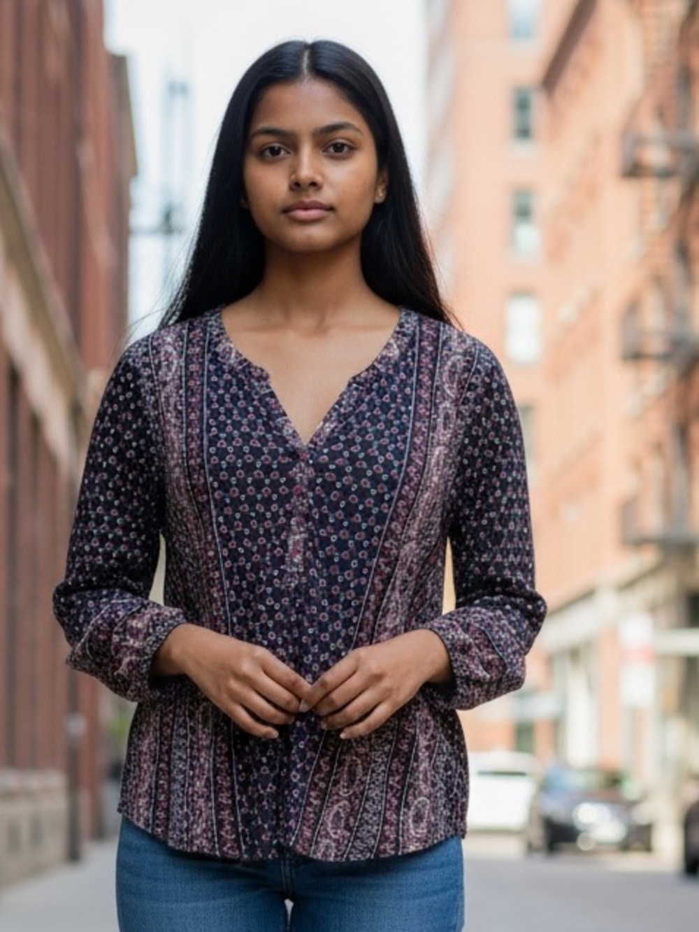 Style & Co. Black Paisley-Print V-Neck Long Sleeve Tunic